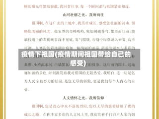 疫情下祖国(疫情期间祖国带给自己的感受)