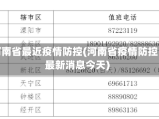 河南省最近疫情防控(河南省疫情防控最新消息今天)