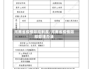 河南省疫情防控制度/河南省疫情防控管理办法