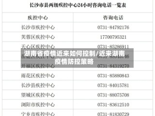 湖南省疫情近来如何控制/近来湖南疫情防控策略